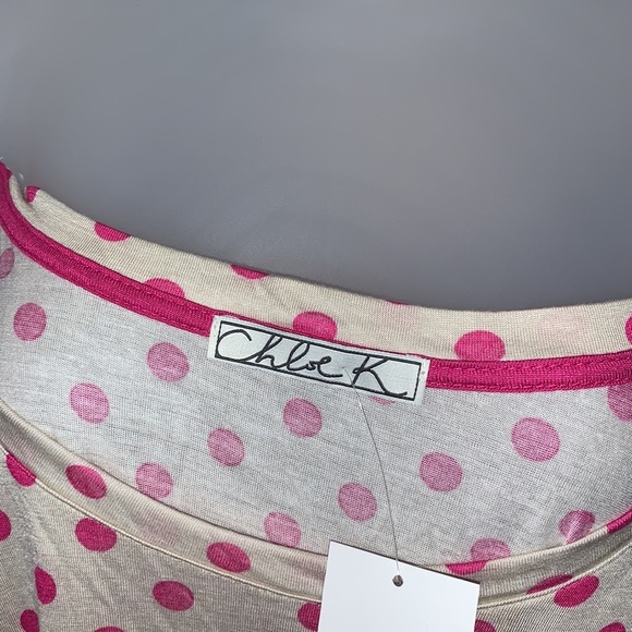 NWT Chloe K Taupe / Pink Polka Dot Large Short Sleeve Shirt - Picture 4 of 10